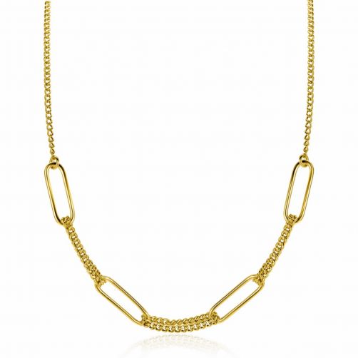 ZINZI Gold Plated Sterling Silver Necklace 45cm with 4 Large Oval Chains and Curb Chains ZIC2382