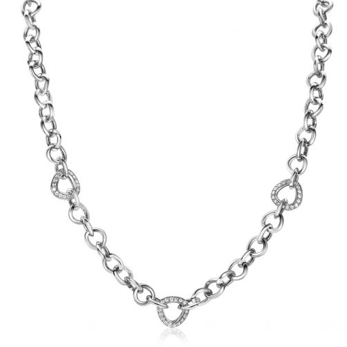 ZINZI Sterling Silver Luxurious Necklace Triangle Chains White Zirconia 45cm ZIC2388