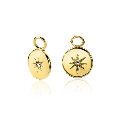 10mm ZINZI Gold Plated Sterling Silver Earrings Pendants Coin with a Sun and White Zirconias ZICH1994G (excl. hoop earrings)