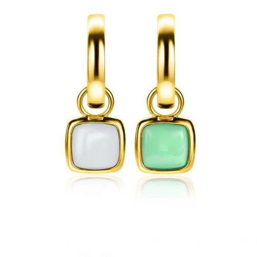10mm ZINZI Gold Plated Sterling Silver Earrings Pendants Square Two-sided Mint Green and White Onyx ZICH2308 (excl. hoop earrings)