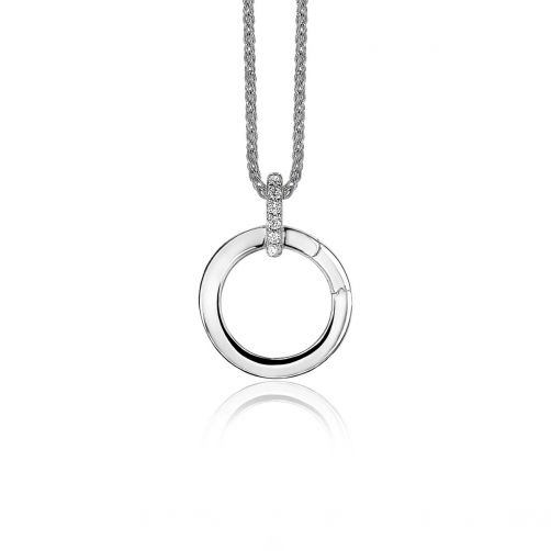 ZINZI zilveren ronde hanger 17mm met sluitring wit ZIH2060 (zonder collier)