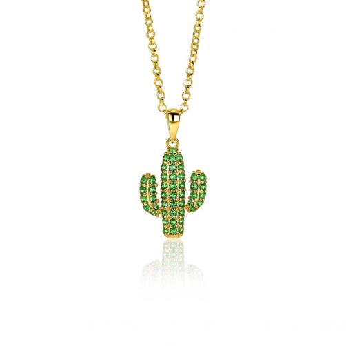 ZINZI zilveren cactus hanger in 14K geel verguld groen 18mm ZIH2085