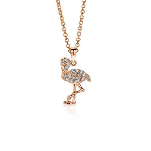 ZINZI zilveren flamingo hanger in 14K rosé verguld wit 18mm ZIH2086