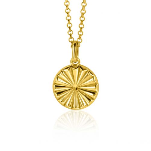 15mm ZINZI Gold Plated Sterling Silver Pendant Coin with Sunbeams ZIH2296 (excl. necklace)