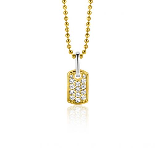 15mm ZINZI Gold Plated Sterling Silver Pendant Square Flat Bar White Zirconias ZIH2299 (excl. necklace)