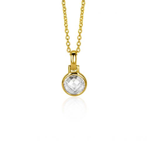 15mm ZINZI Gold Plated Sterling Silver Pendant Round White Zirconia ZIH2304G (excl. necklace)