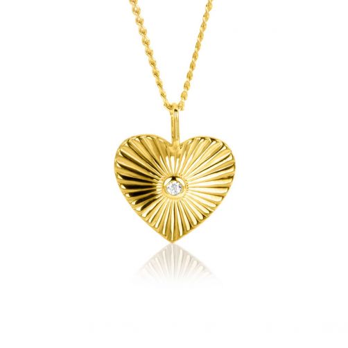 20mm ZINZI Gold Plated Sterling Silver Pendant Heart with Sunbeams and White Zirconia ZIH2305 (excl. necklace)