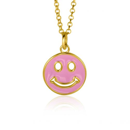 15mm ZINZI Gold Plated Sterling Silver Pendant Smiley Round with Pink Enamel ZIH2312R (excl. necklace)