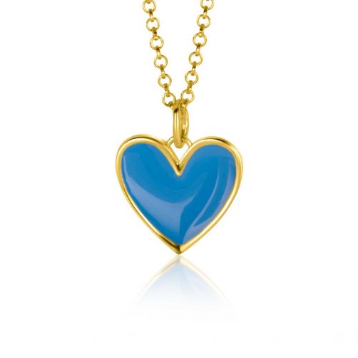 15mm ZINZI Gold Plated Sterling Silver Pendant Heart with Blue Enamel ZIH2314B (excl. necklace)