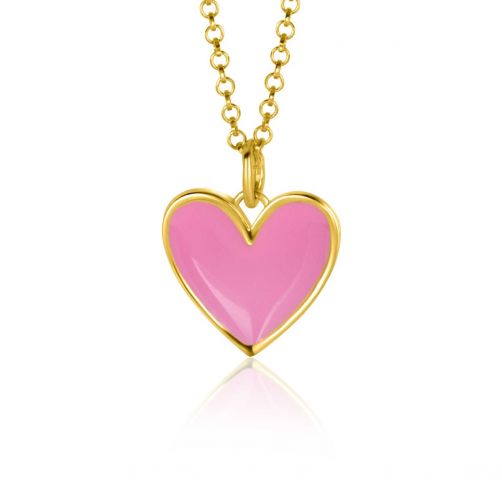 15mm ZINZI Gold Plated Sterling Silver Pendant Heart with Pink Enamel ZIH2314R (excl. necklace)