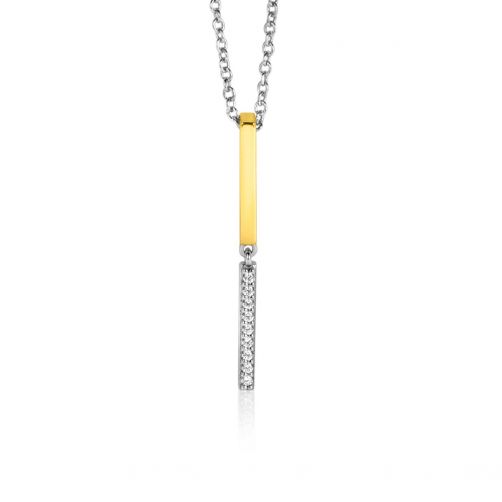 30mm ZINZI Gold Plated Sterling Silver Pendant 2 Bars White Zirconias ZIH2325 (excl. necklace)