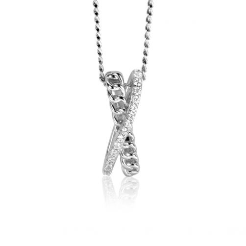 20mm ZINZI Sterling Silver Pendant Crossover White Zirconias and Curb Chain ZIH2326 (excl. necklace)