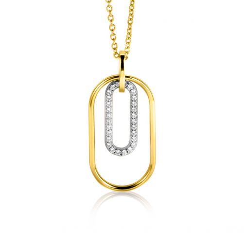32mm ZINZI Gold Plated Sterling Silver Oval Pendant White Zirconias ZIH2329 (excl. necklace)