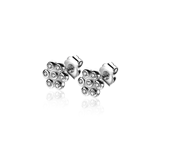 6mm ZINZI Sterling Silver Stud Earrings Flowers White Zirconia ZIO-BF46