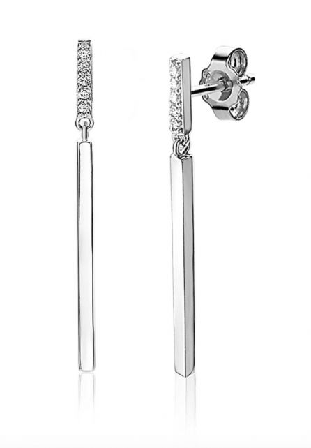 35mm ZINZI Sterling Silver Drop Earrings Bars White ZIO1832