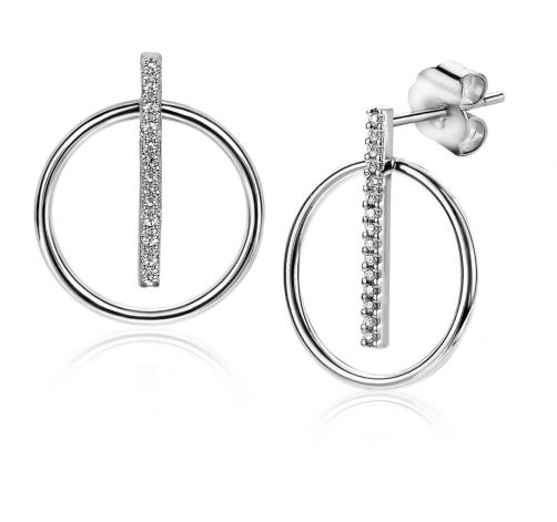 ZINZI Sterling Silver trendy Open Round EarRings 26mm Bar Whiteh Zirconia