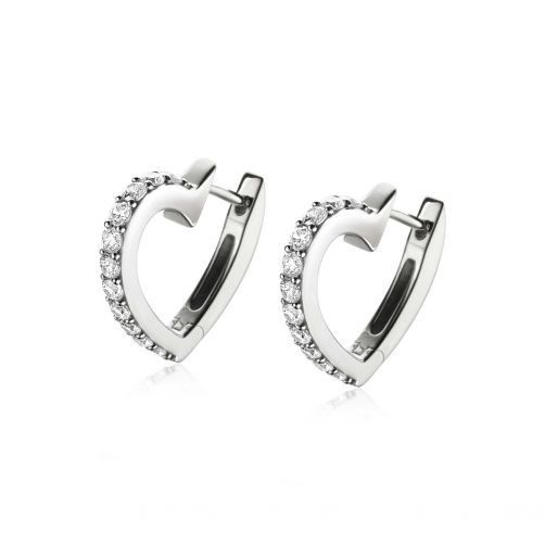 18mm ZINZI Sterling Silver Hoop Earrings Heart White Zirconias ZIO2195Z