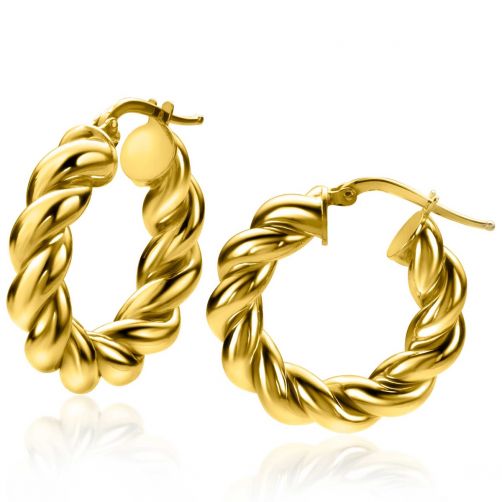 27mm ZINZI Gold Plated Sterling Silver Hoop Earrings with Twisted Tube width 6mm ZIO2283G