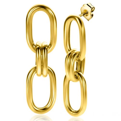 50mm ZINZI Gold Plated Sterling Silver Long Oval Earrings with Trendy Paperclip Chain ZIO2350G