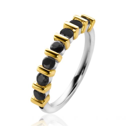 ZINZI Sterling Silver Bicolor Ring Square and Round Black Zirconia ZIR2252