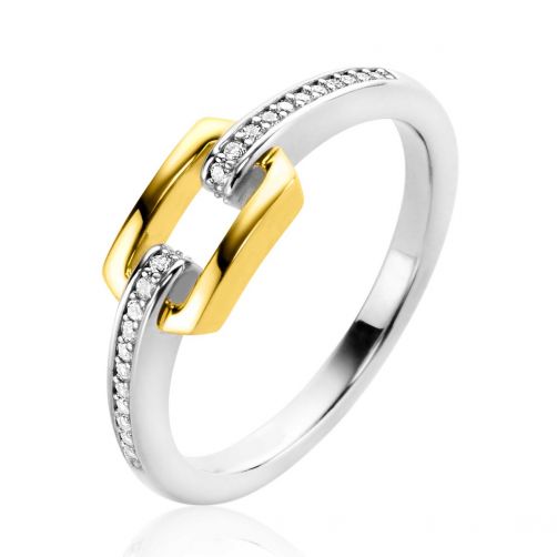 ZINZI Gold Plated Sterling Silver Ring Rectangle and White Zirconias ZIR2297