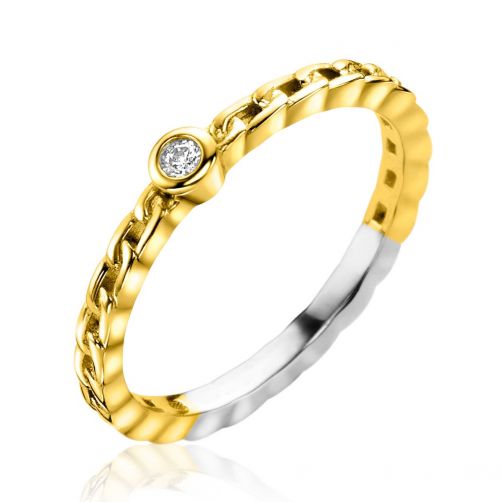 ZINZI Gold Plated Sterling Silver Stackable Ring Curb Chain with Round White Zirconia ZIR2376