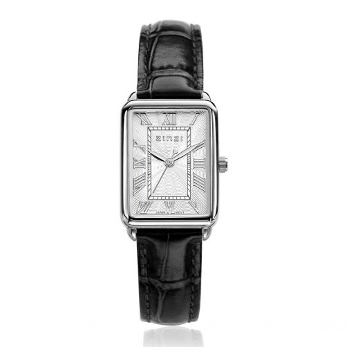 ZINZI Elegance Watch White Dial and Rectangular Case Black Leather Strap 28mm  ZIW1906Z