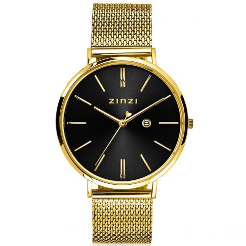 ZINZI Retro Watch Black Dial Gold Colored Stainless Steel Case and Mesh Strap 38mm  ZIW443M