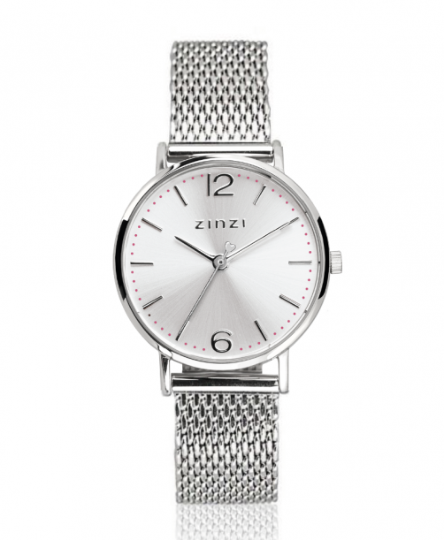 ZINZI Lady Watch Silver Colored Dial Silver Colored Case and Stainless Steel Mesh Strap 28mm ZIW602M