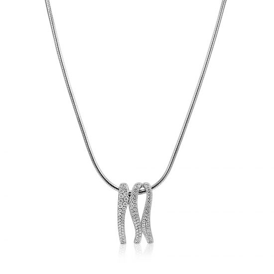45cm Mart Visser by ZINZI silver snake chain including an organically shaped pendant, 21mm, adorned with white zirconia, MVC26