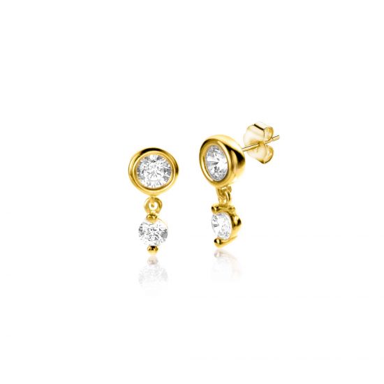 9mm ZINZI 14K Gold Round Earrings Dangling White Zirconia ZGO371