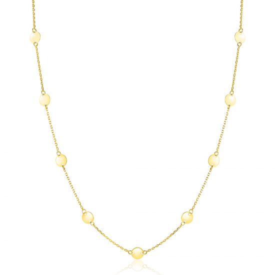 ZINZI Gold 14 carat gold necklace with delicate jasseron links and nine round smooth plates, 5mm wide, 42-45cm ZGC503
