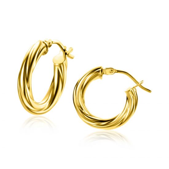 16mm ZINZI Gold 14K Gold Hoop Earrings Twisted Tube 3mm width ZGO324