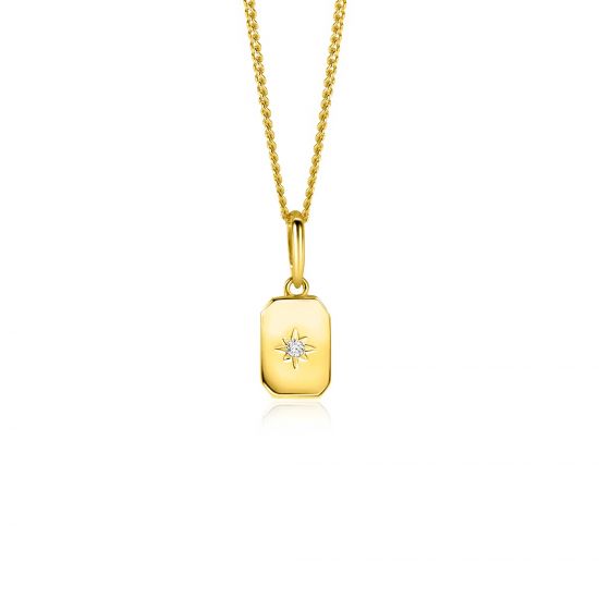 14mm ZINZI Gold 14K gold pendant with rectangular plate and star setting white zirconia ZGH510 (without necklace)