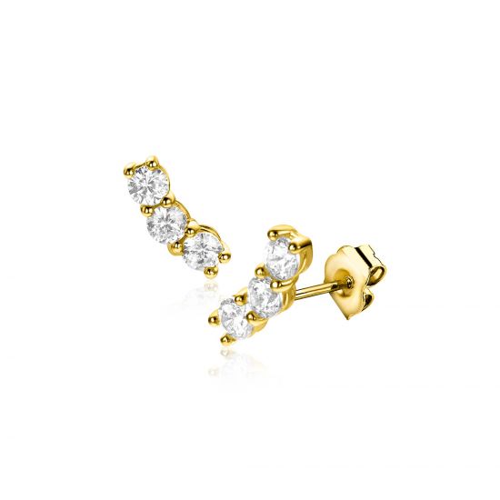 7mm ZINZI Gold 14 ct gold stud earrings with three white cubic zirconias in a row setting ZGO515