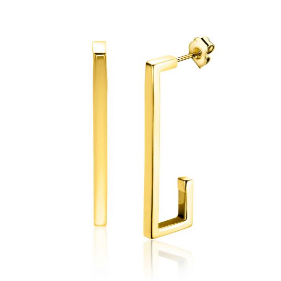 33mm ZINZI Gold 14 karat gold ear studs with large sleek rectangular shape. Size 33 x 2.4mm. ZGO483
