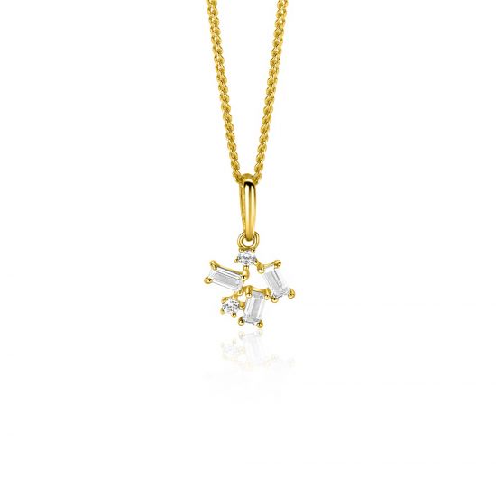 13mm ZINZI Gold 14 ct gold fantasy pendant with rectangular and round cubic zirconias ZGH511 (no necklace)