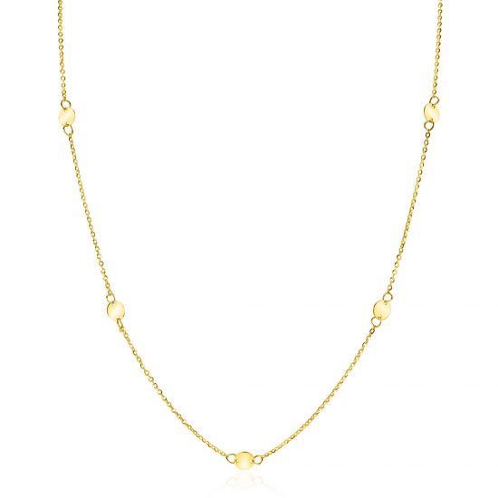 ZINZI 14K Gold Necklace Rolo Chain 7 Small Coins 5mm width 42-45cm ZGC444