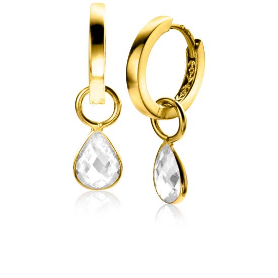ZINZI 14K Gold Earrings Pendants Drop White Zirconia 7mm ZGCH390 (excl. hoop earrings)