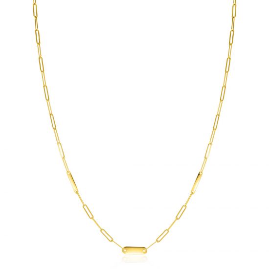 ZINZI 14K Gold Paperclip Chain Necklace 3 Small Bars 45cm ZGC443