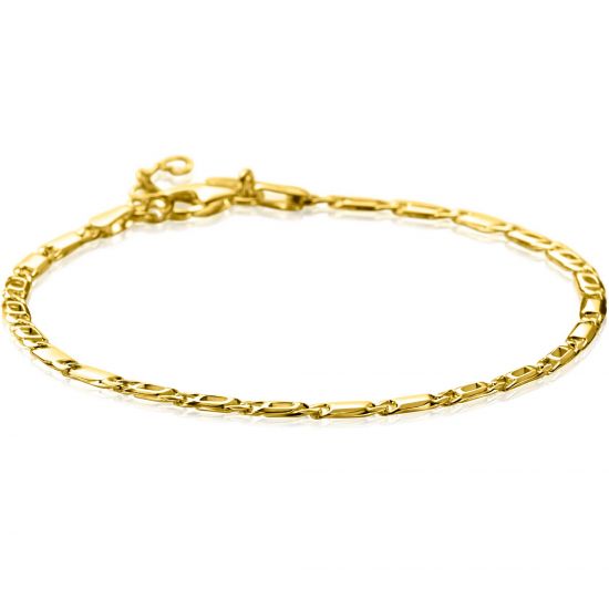 ZINZI Gold 14 karat gold solid bracelet with hawk eye links and shiny plates, 2.6mm wide, 17-19cm, ZGA499
