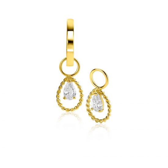 ZINZI 14K Gold Earrings Pendants Drop White Zirconia ZGCH478 (excl. hoop earrings)