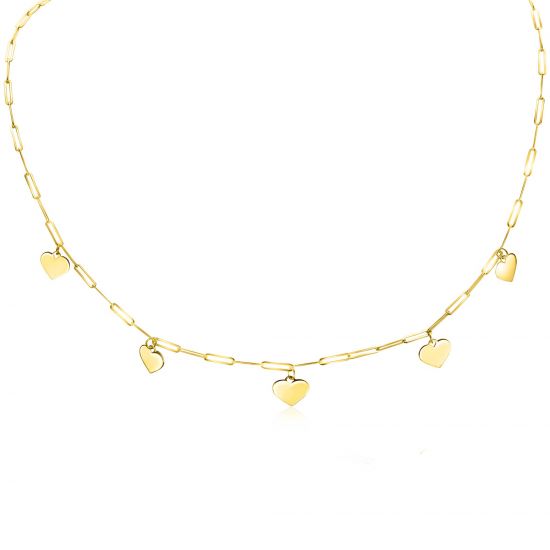 ZINZI 14K Gold Necklace Heart Charms and Trendy Paperclip Chains 1,8 mm width ZGC342