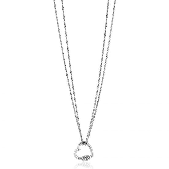 ZINZI Sterling Silver Necklace 45cm with a Luxurious Heart Pendant (14mm) amd White Zirconias 40-45cm ZIC2507
