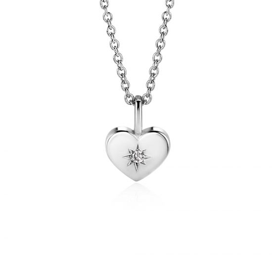 APRIL Pendant 12mm Sterling Silver Heart Birthstone Diamond White Zirconia (excl. necklace)