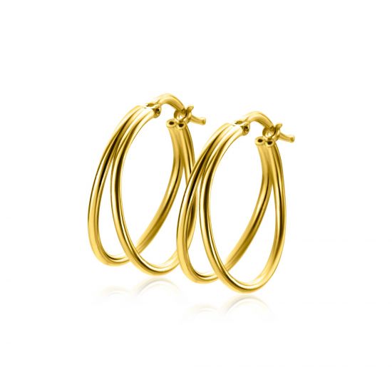 23mm ZINZI gold-plated silver multi-look hoops with a trendy double tube and a practical top closure, ZIO-BF114G
