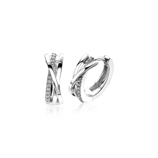 16mm ZINZI Sterling Silver Crossover Hoop Earrings White 16x5,5mm ZIO1774