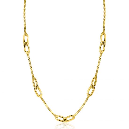 ZINZI Gold Plated Sterling Silver Necklace Curb Chains Combined with Larger Oval Chains 42-45cm ZIC2412G