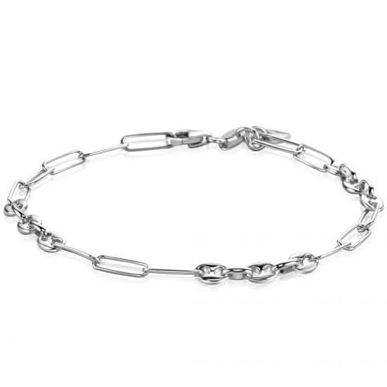 ZINZI Sterling Silver Coffee Bean Chain Bracelet Combined with Long Oval Chains width 4,5mm 19,5cm ZIA2467