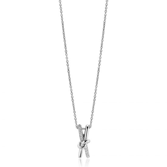 ZINZI Sterling Silver Necklace with Crossover Pendant and White Zirconias (19mm) 45cm ZIC2505